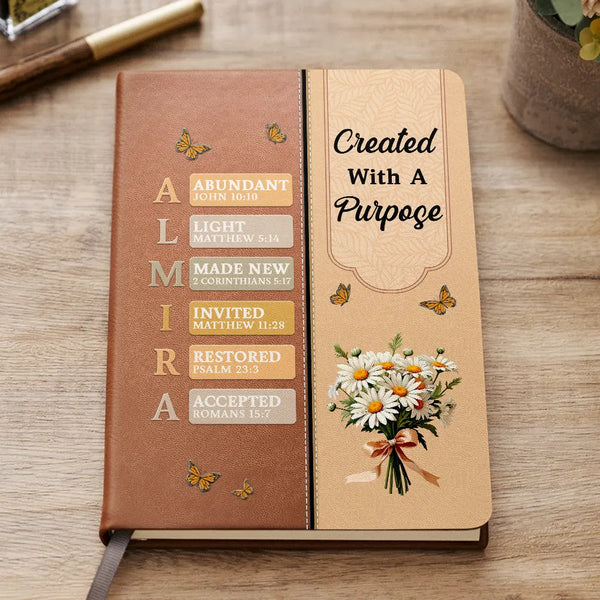 Gift For Wife,Gift For Girlfriend,Gift For Yourself,Gift For Women,Gift For Aunt,Gift For Mother,Gift For Grandma,Gift For Daughter,Gift For Sisters,Gift For Bestie,Happy,Christian,Icon - Created With A Purpose Birth Month Flower - Personalized Leather Journal