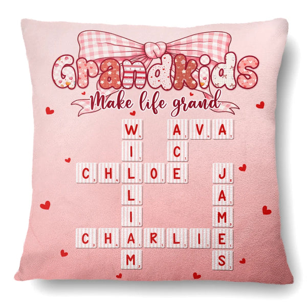 Gift For Grandma,Gift For Mother,Love - Crossword Grandkids Make Life Grand Preppy Coquette - Personalized Pillow