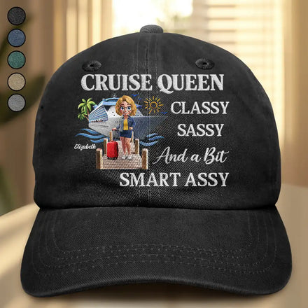 Cruise Queen Classy Sassy - Personalized Vintage Washed Denim Cap