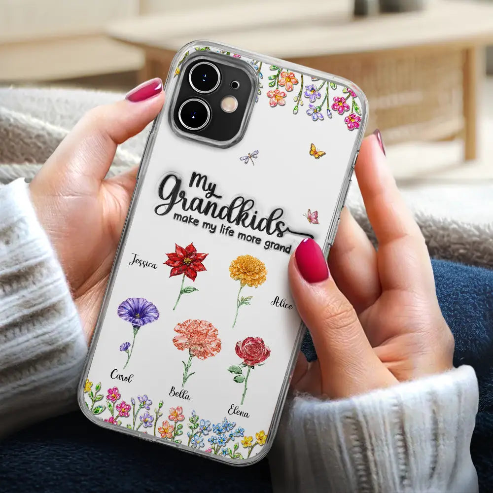 Gift For Grandma,Gift For Women,Happy,Top Market - Crystal Effect Birth Flower Grandkids Make Life More Grand - Personalized Clear Phone Case