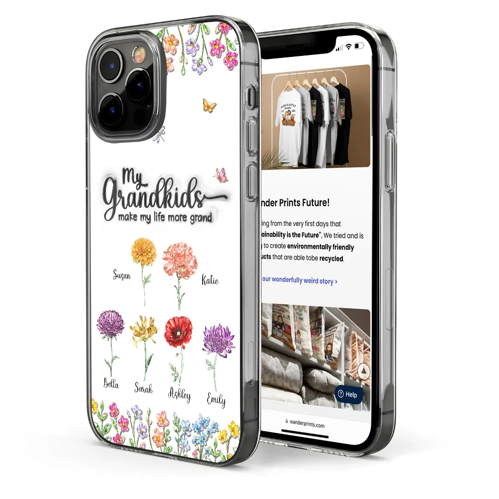 Gift For Grandma,Gift For Women,Happy,Top Market - Crystal Effect Birth Flower Grandkids Make Life More Grand - Personalized Clear Phone Case