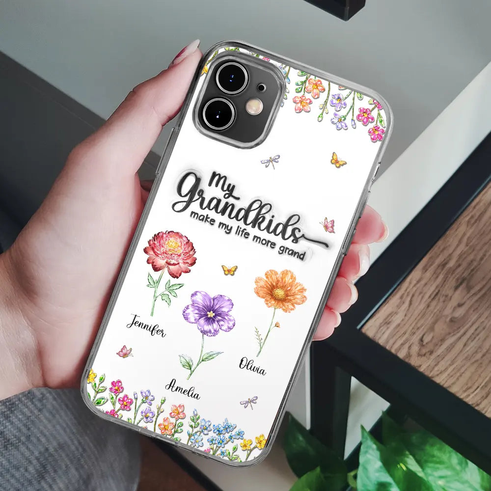 Gift For Grandma,Gift For Women,Happy,Top Market - Crystal Effect Birth Flower Grandkids Make Life More Grand - Personalized Clear Phone Case