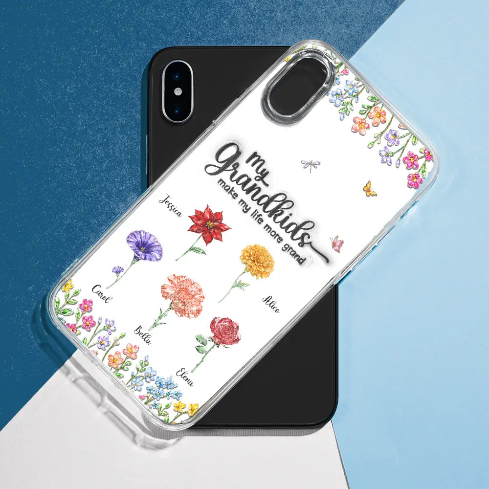 Gift For Grandma,Gift For Women,Happy,Top Market - Crystal Effect Birth Flower Grandkids Make Life More Grand - Personalized Clear Phone Case