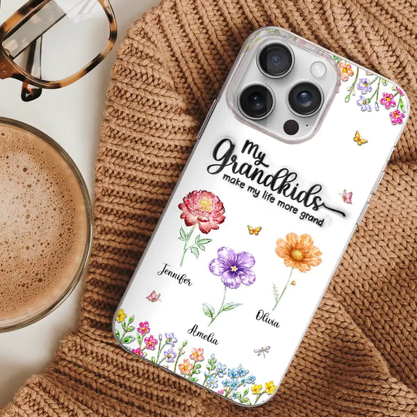 Gift For Grandma,Gift For Women,Happy,Top Market - Crystal Effect Birth Flower Grandkids Make Life More Grand - Personalized Clear Phone Case