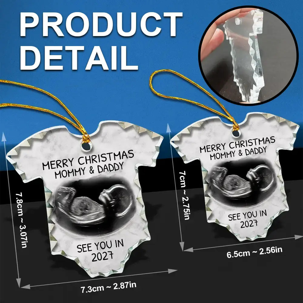 Custom Photo Baby Expecting See You In 2027 - Personalized Onesie Shaped Glass Ornament