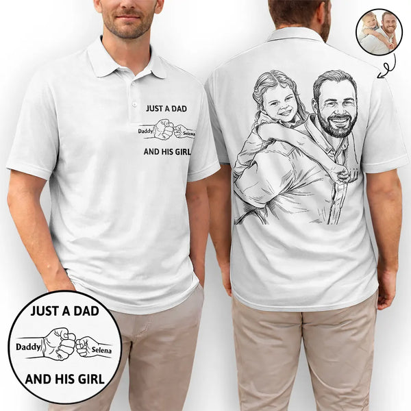 Custom Photo,Gift For Father,Dad - Daughters (Young),Photo - Pencil Sketch,Icon,Proud - Custom Photo Pencil Sketch Just A Dad And His Girl - Personalized Polo Shirt