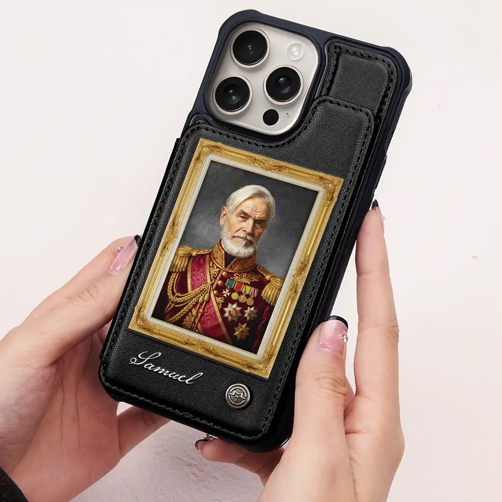 Gift For Father,Custom Photo,Art Design,Humorous,Photo - Royal Portrait - Custom Photo Royal Portrait Art Piece For Men, Dad, Grandpa - Personalized Leather Flip Wallet Phone Case