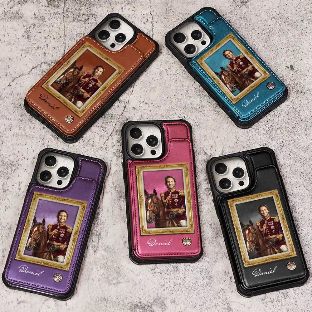 Gift For Father,Custom Photo,Art Design,Humorous,Photo - Royal Portrait - Custom Photo Royal Portrait Art Piece For Men, Dad, Grandpa - Personalized Leather Flip Wallet Phone Case
