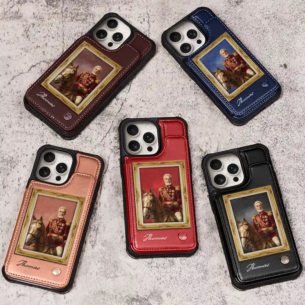 Gift For Father,Custom Photo,Art Design,Humorous,Photo - Royal Portrait - Custom Photo Royal Portrait Art Piece For Men, Dad, Grandpa - Personalized Leather Flip Wallet Phone Case