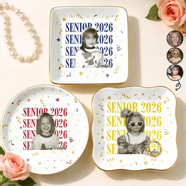 Graduation,Happy,Photo,Proud - Custom Photo Senior Vintage Portrait - Personalized Ring Dish