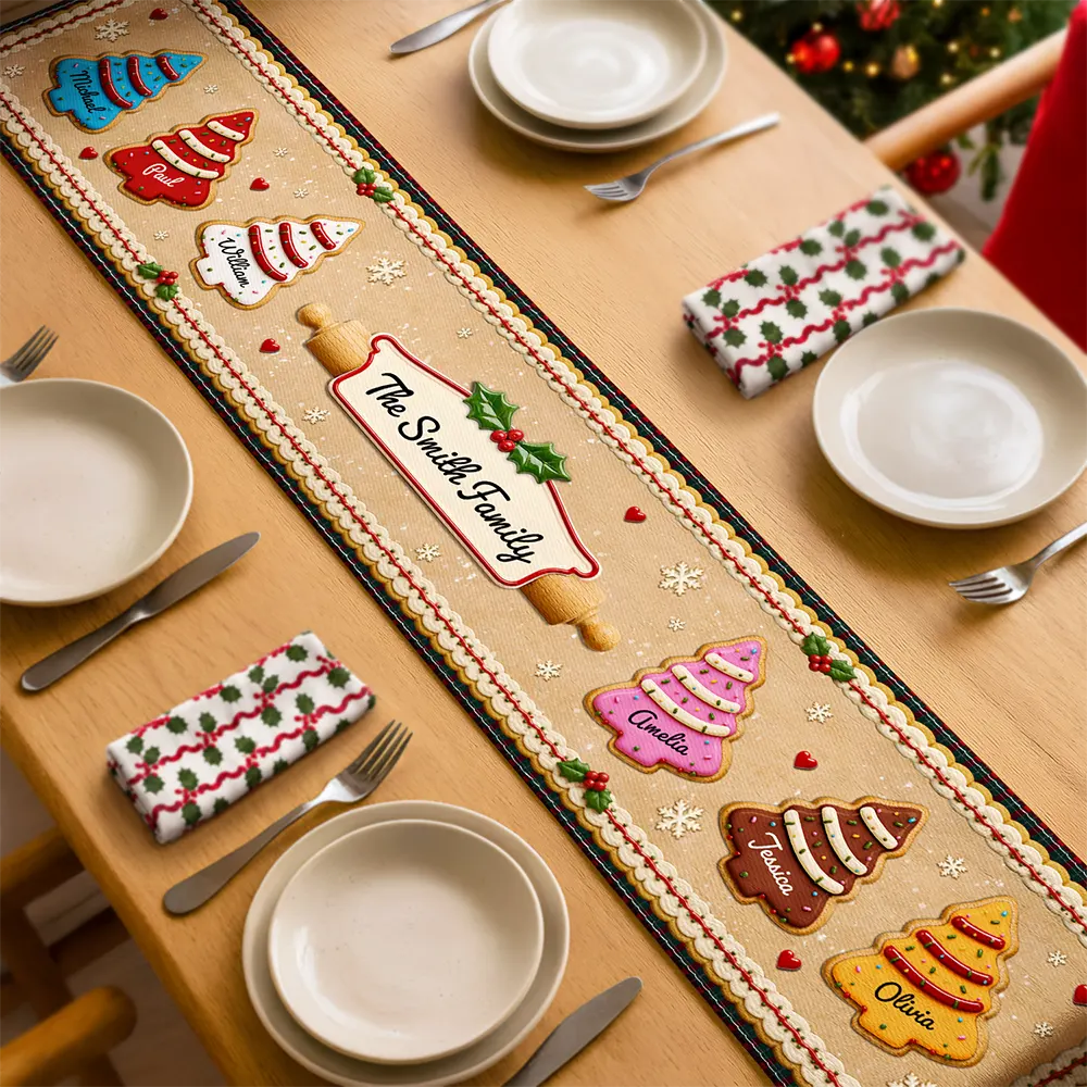 Sentimental,Christmas,Family,Icon - Custom Family Christmas Cookie - Personalized Table Runner