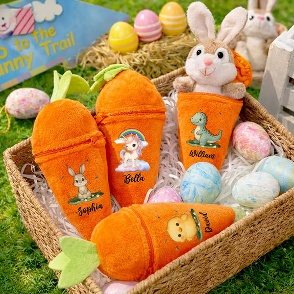 Easter,Happy,Gift For Kids,Dad - Children,Mom - Children,Grandpa - Grandkids,Grandma - Grandkids,Gift For Grandkids - Custom Favorite Animal And Name - Personalized Plush Reversible Carrot Bunny Keychain