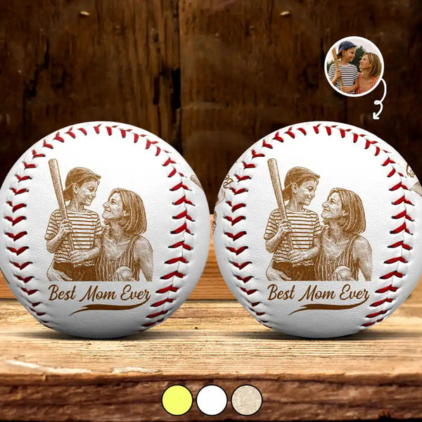 Gift For Mother, Sport Mom, Baseball, Happy - Custom Photo Pencil Sketch Best Mom Ever - Personalized Baseball, Softball