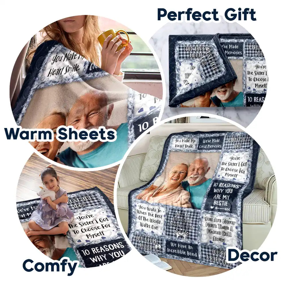 Gift For Bestie,Gift For Women,Christmas,Happy - Custom Photo 10 Reasons Why You Are My Bestie - Personalized Fleece Blanket, Sherpa Blanket