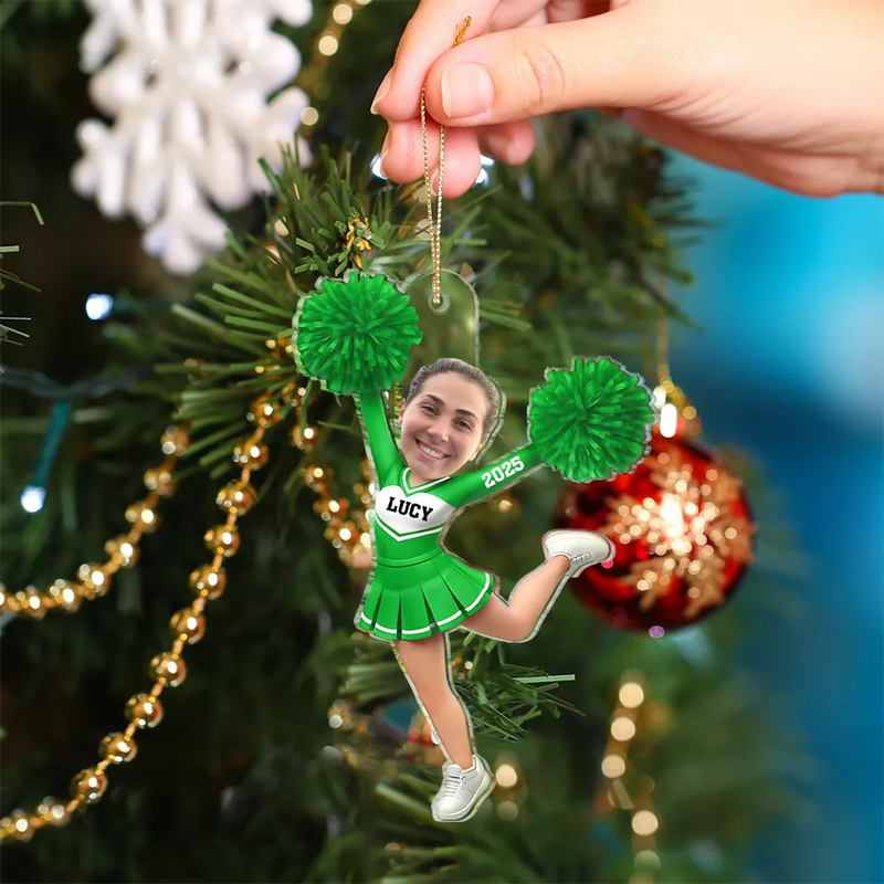 Gift For Yourself, Gift For Women, Happy, Christmas, Custom Photo - Custom Photo 3D Effect Cheerleader - Personalized Custom Shaped Acrylic Ornament