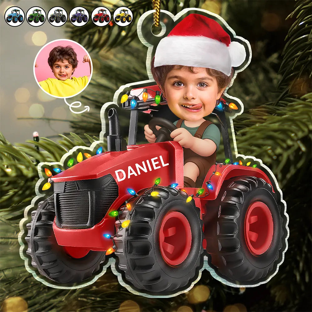 Custom Photo 3D Effect Tractor Farmer - Personalized Custom Shaped Acrylic Ornament