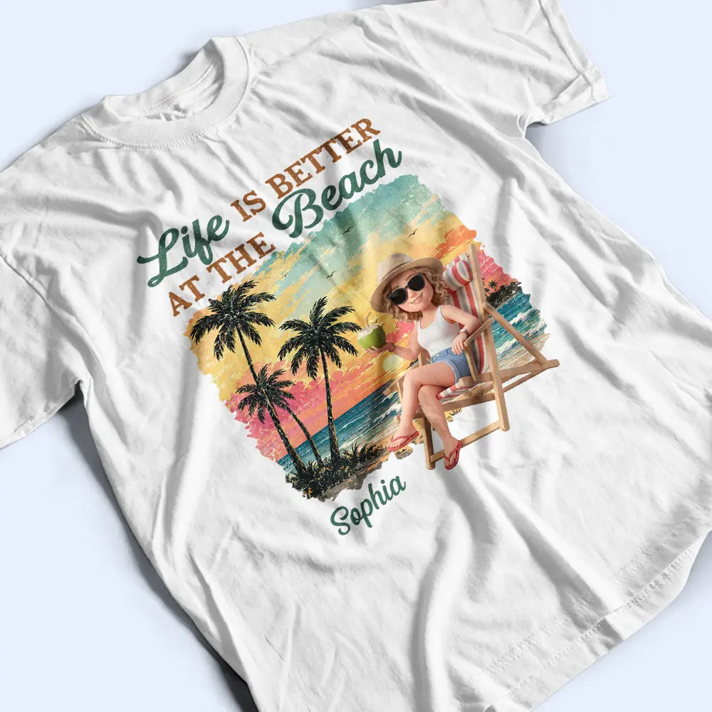 Custom Photo, Beach, Art Design, Summer, Gift For Yourself, Playful, Photo - Beach Chair 3D Effect - Custom Photo 3D Summer Concept Just A Girl Who Loves Beaches - Personalized T Shirt