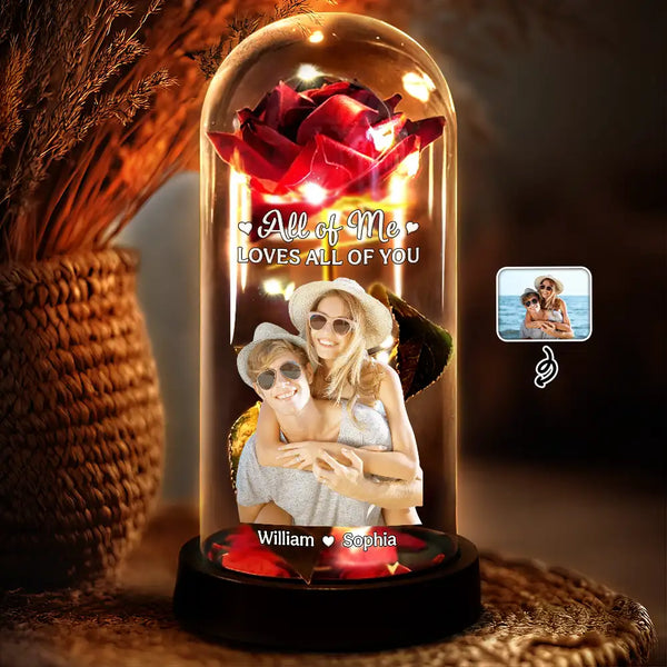 Gift For Husband, Gift For Boyfriend, Love, Gift For Couples, Gift For Wife, Gift For Girlfriend, Custom Photo - Custom Photo All Of Me Loves All Of You - Personalized Everlasting Rose Dome Lamp