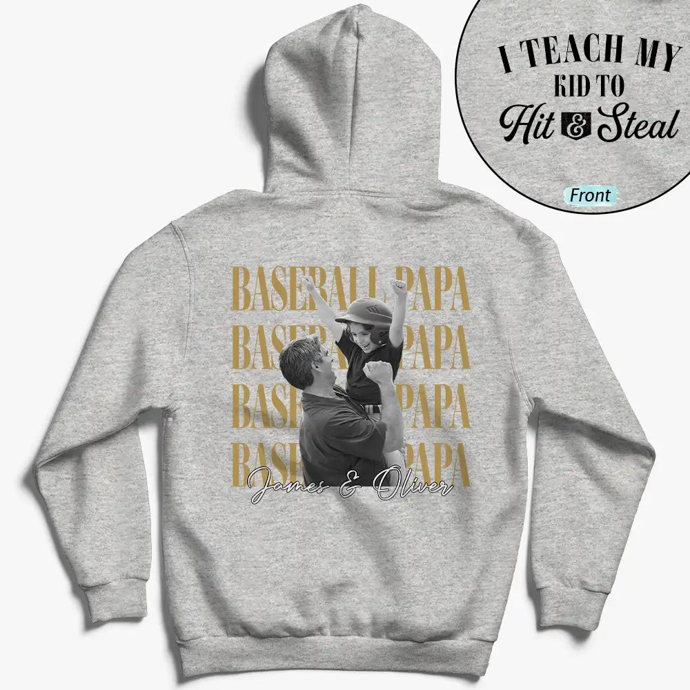 Gift For Father,Gift For Grandpa,Baseball,Non-Eng,Photo,Proud - Custom Photo Baseball Dad Vintage Hit And Steal - Personalized T Shirt