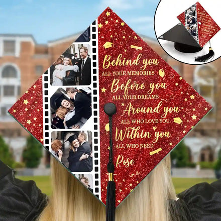 Custom Photo Behind You All Memories - Personalized Graduation Cap Topper
