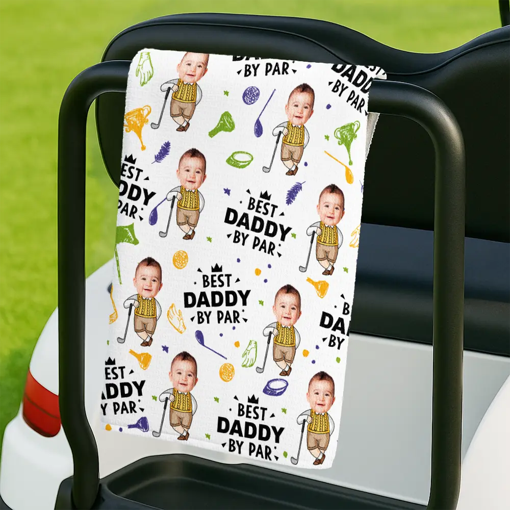 Golf,Custom Photo,Gift For Father,Sport Dad,Funny - Custom Photo Best Dad By Par Funny Kid - Personalised Golf Towel