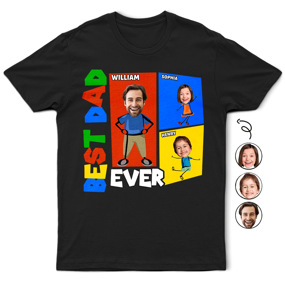 Gift For Father,Gift For Grandpa,Non-Eng,Photo,Icon,Proud - Custom Photo Best Dad Papa Ever Basic Color Arcade Theme - Personalized T Shirt