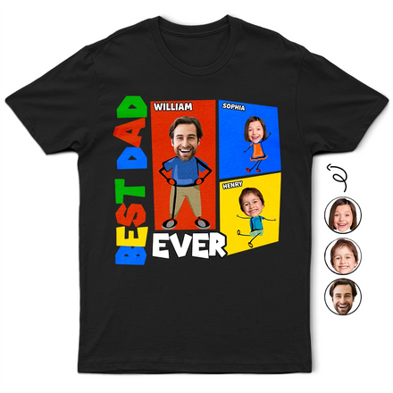 Custom Photo Best Dad Papa Ever Basic Color Arcade Theme - Personalized T Shirt