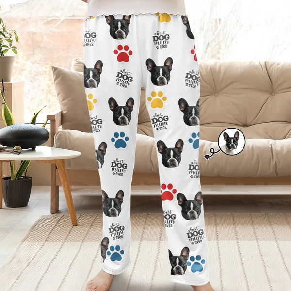 Funny, Christmas, Dog Lovers, Pet Lovers, Cat Lovers, Custom Photo - Custom Photo Best Dog Mom Ever - Personalized Pajama Pants
