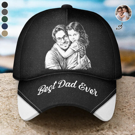 Custom Photo Bold Sketch Best Dad Grandpa Ever Family Portrait - Personalized Classic Cap