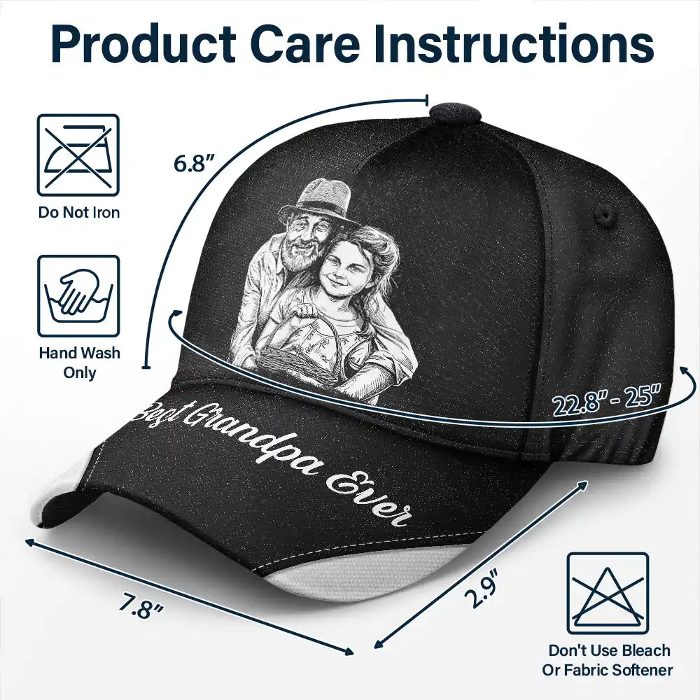 Gift For Father,Custom Photo,Art Design,Proud,Photo - Pencil Sketch - Bold - Custom Photo Bold Sketch Best Dad Grandpa Ever Family Portrait - Personalized Classic Cap