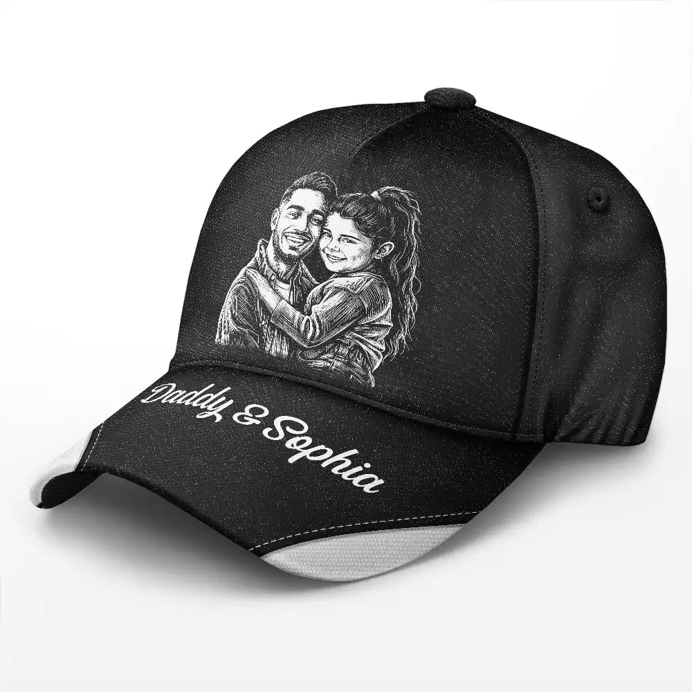 Gift For Father,Custom Photo,Art Design,Proud,Photo - Pencil Sketch - Bold - Custom Photo Bold Sketch Best Dad Grandpa Ever Family Portrait - Personalized Classic Cap