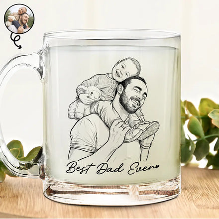 Custom Photo Bold Sketch Best Dad Grandpa Ever Family Portrait - Personalized Glass Mug