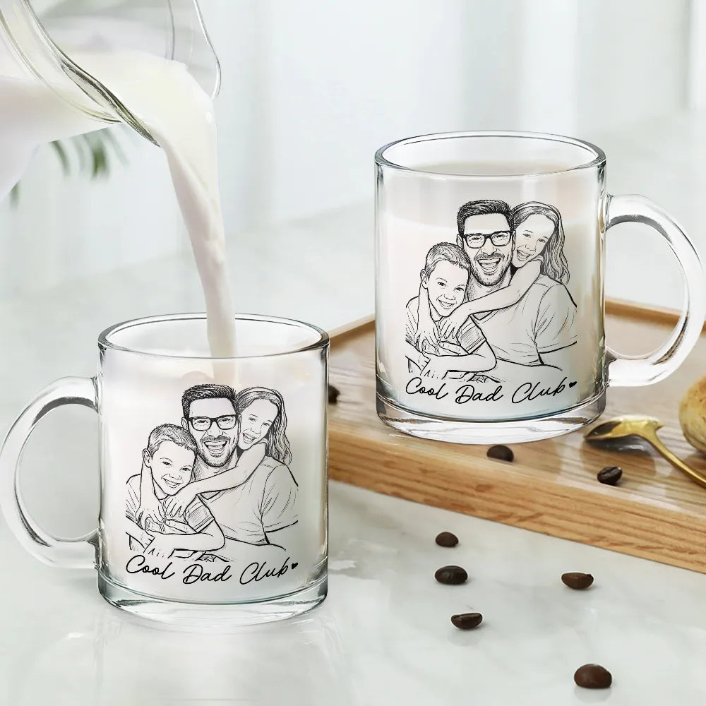 Gift For Father,Gift For Grandpa,Non-Eng,Photo - Pencil Sketch (Bold),Proud - Custom Photo Bold Sketch Best Dad Grandpa Ever Family Portrait - Personalized Glass Mug