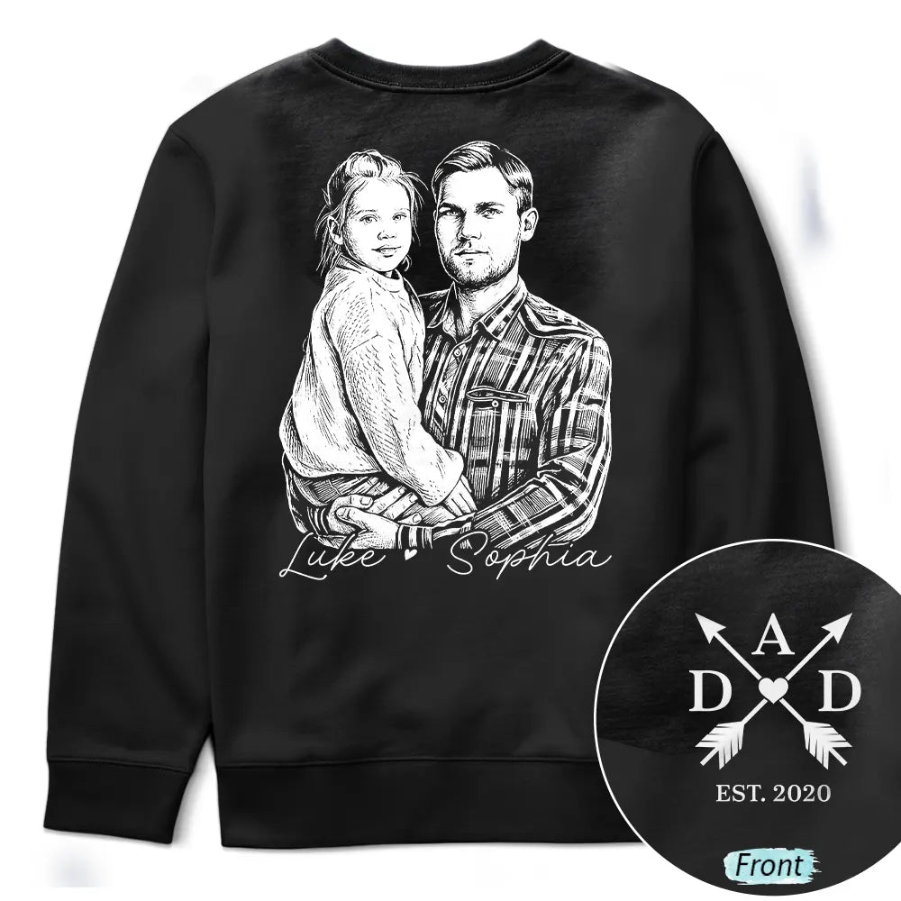 Custom Photo,Art Design,Gift For Grandpa,Proud,Photo - Pencil Sketch - Bold - Custom Photo Bold Sketch Papa Dad Cross Arrows - Personalized T Shirt
