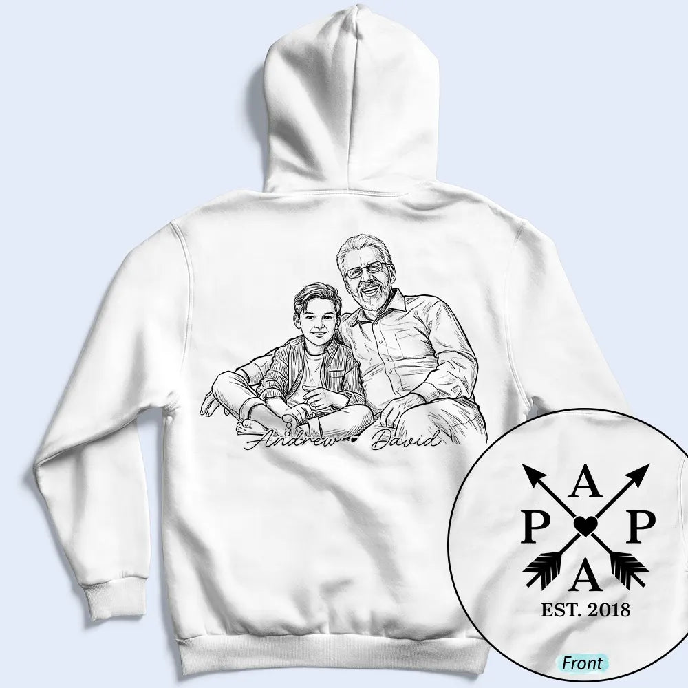 Custom Photo,Art Design,Gift For Grandpa,Proud,Photo - Pencil Sketch - Bold - Custom Photo Bold Sketch Papa Dad Cross Arrows - Personalized T Shirt