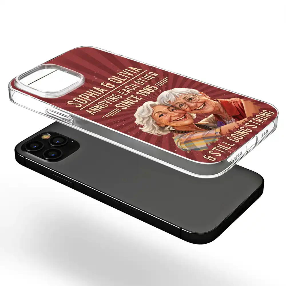 Custom Photo,Art Design,Gift For Couples,Old Couples,Wedding Anniversary,Humorous,Photo - Caricature - Remove BG - Custom Photo Caricature Vintage Annoying Each Other - Personalized Clear Phone Case