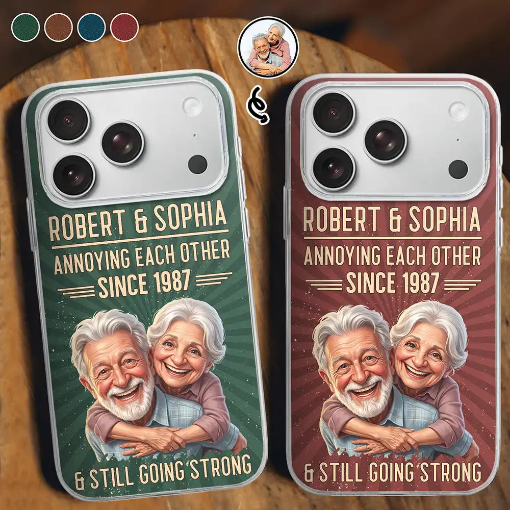 Custom Photo,Art Design,Gift For Couples,Old Couples,Wedding Anniversary,Humorous,Photo - Caricature - Remove BG - Custom Photo Caricature Vintage Annoying Each Other - Personalized Clear Phone Case