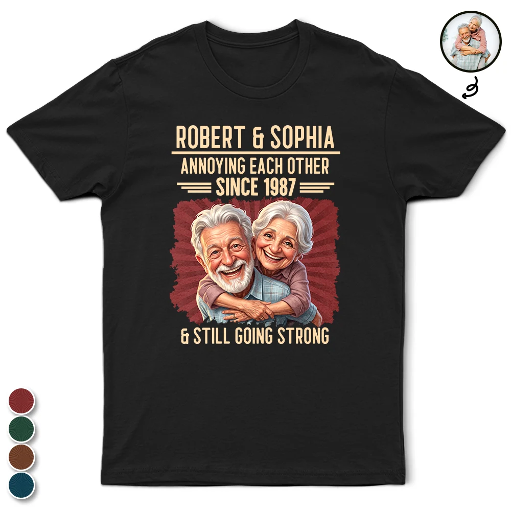 Custom Photo, Art Design, Gift For Couples, Old Couples, Wedding Anniversary, Humorous, Photo - Caricature - Remove BG - Custom Photo Caricature Vintage Annoying Each Other - Personalized T Shirt