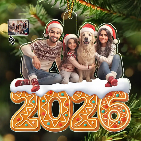 Art Design,Christmas,Cozy,Family,Photo - Cartoon Portrait - Custom Photo Cartoon Portrait Christmas Gingerbread Family - Personalized Custom Shaped Acrylic Ornament