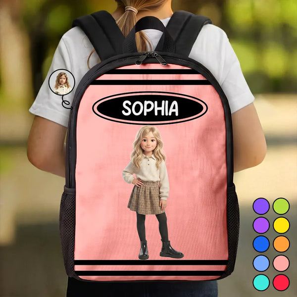 Adorable,Art Design,Back To School,Gift For Kids,Photo - Cartoon Portrait - Custom Photo Cartoon Portrait Kid With Colorful Crayons - Personalized Kids Backpack