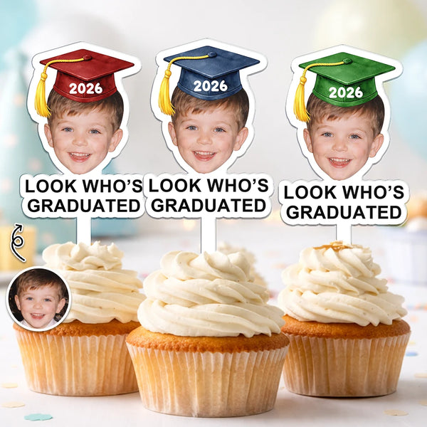 Graduation, Happy, Dad - Daughters (Adult), Gift For Daughter, Mom - Daughters (Adult), Dad - Sons, Gift For Son, Mom - Sons - Custom Photo Childhood Look Who's Graduated - Personalized Acrylic Cake Topper