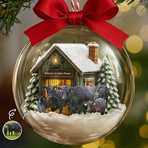 Custom Photo,Farm,Gift For Yourself,Happy,Gift For Women,Gift For Men,Christmas - Custom Photo Christmas Animal Farm - Personalized 3D Acrylic Ball Ornament