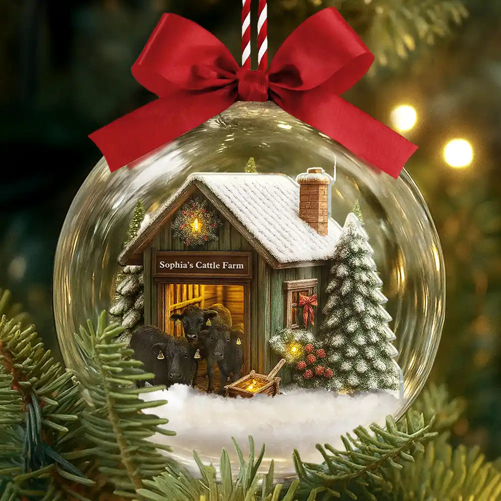 Christmas Barn Cattle Farm - Personalized 3D Acrylic Ball Ornament