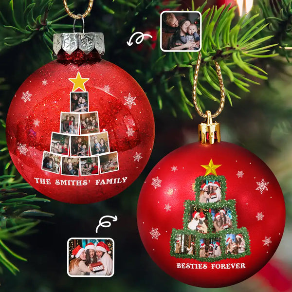 Christmas,Happy,Family - Custom Photo Christmas Tree - Personalized Ball Ornament
