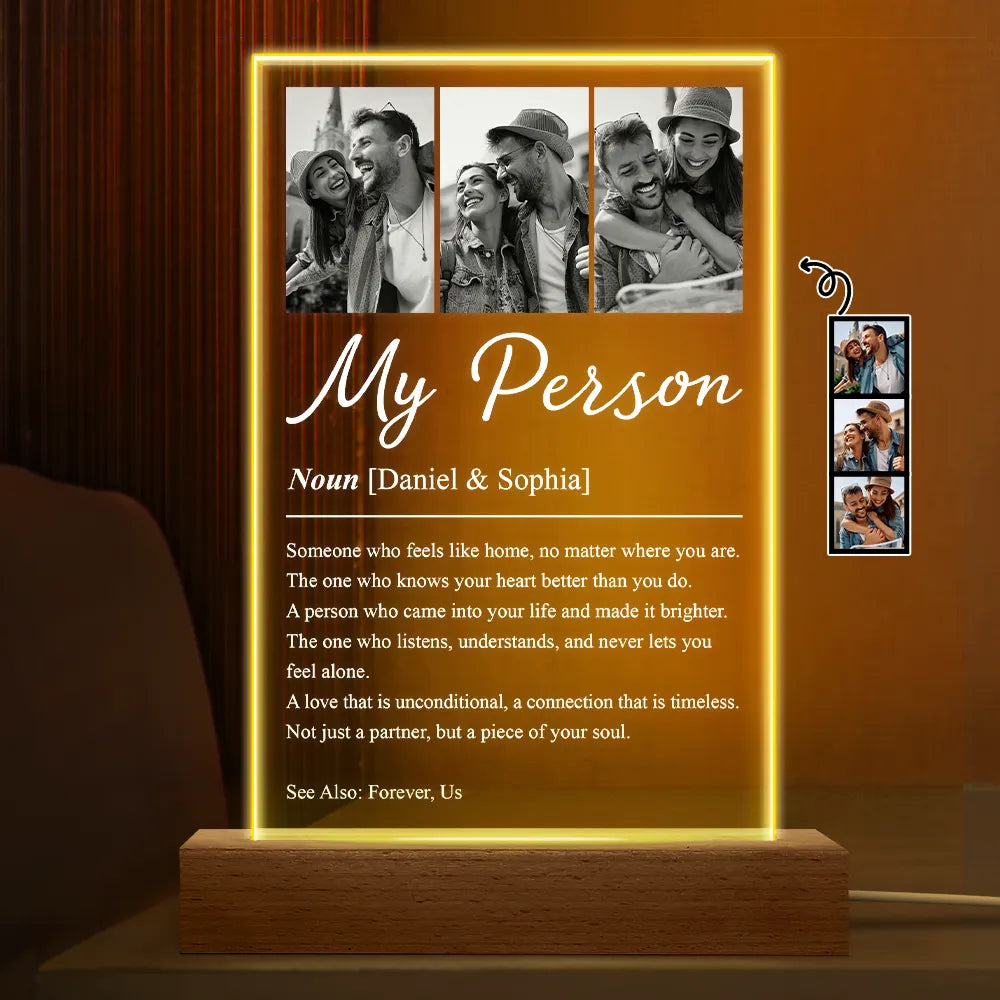 Custom Photo,Gift For Couples,LGBT,Old Couples,Gift For Women,Gift For Men,Gift For Husband,Gift For Wife,Gift For Boyfriend,Gift For Girlfriend,Love - Custom Photo Couple My Person Definition - Personalized 3D Led Light Wooden Base