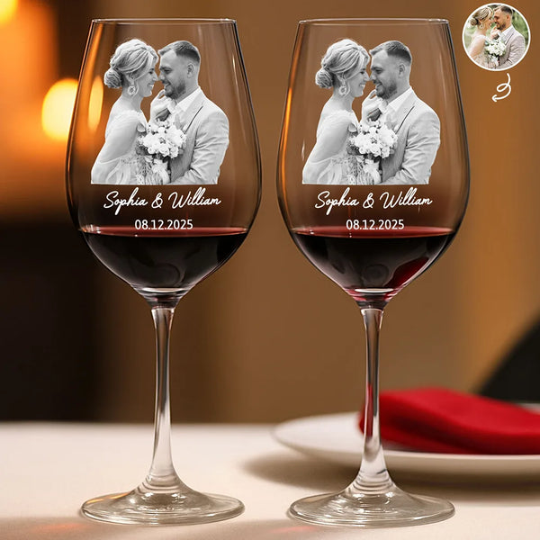 Wedding Anniversary,Old Couples,Gift For Husband,Gift For Wife,Gift For Boyfriend,Gift For Girlfriend,Love - Custom Photo Couples Anniversary - Personalized Wine Glass