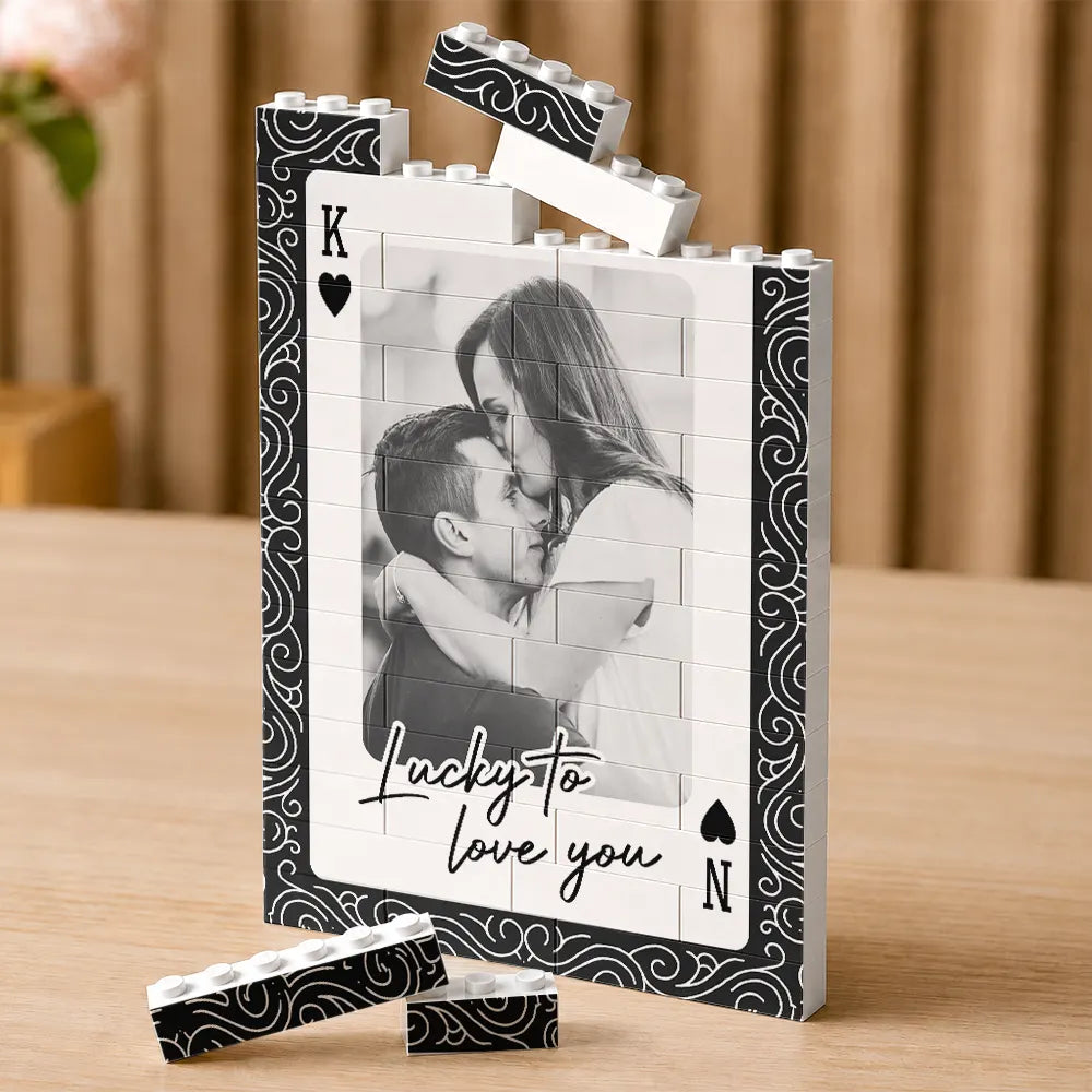 Custom Photo,Gift For Couples,Top Market,Romantic,Upload Full Photo - Custom Photo Couples How Lucky Are We - Personalized Vertical Rectangle Building Brick Blocks