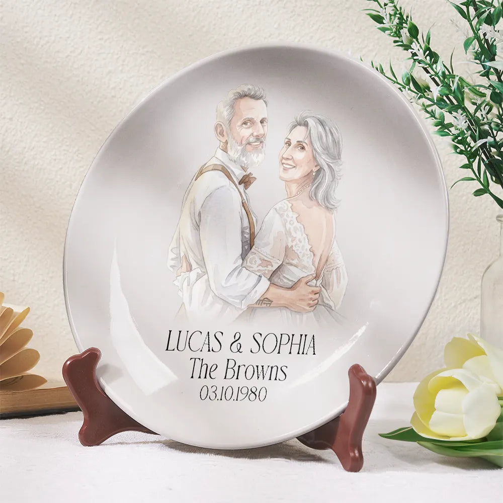 Gift For Couples, Married Couple, Custom Photo, Wedding, Romantic, Remove BG Photo - Custom Photo Couples Wedding Engaged Bachelor Party - Personalized Ceramic Plate