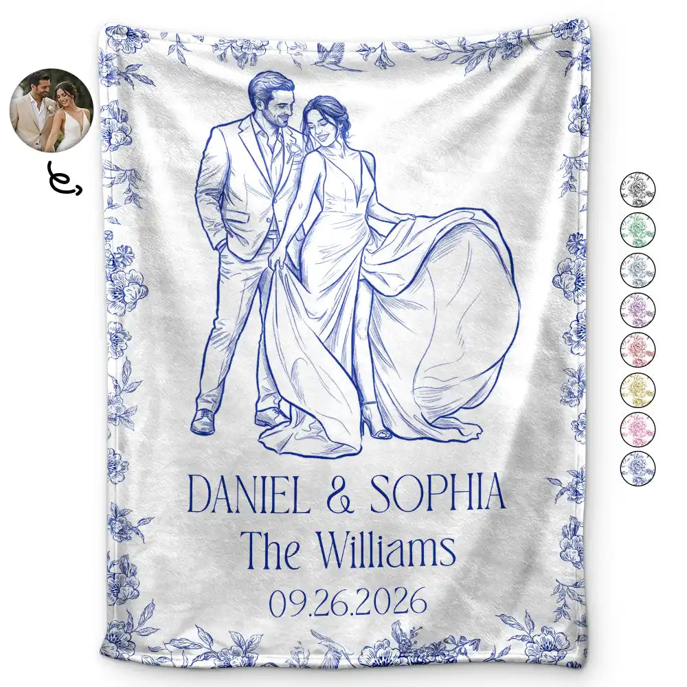 Gift For Couples, Married Couple, Custom Photo, Art Design, Wedding, Romantic, Photo - Pencil Sketch - Remove BG - Custom Photo Couples Wedding Engaged Bachelor Party - Personalized Fleece Blanket, Sherpa Blanket