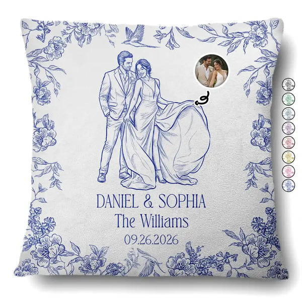Gift For Couples, Married Couple, Custom Photo, Art Design, Wedding, Romantic, Photo - Pencil Sketch - Remove BG - Custom Photo Couples Wedding Engaged Bachelor Party - Personalized Pillow